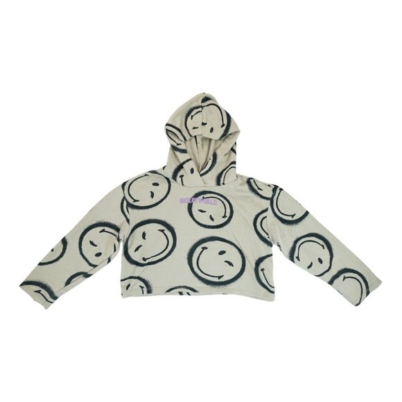 H&M HM Smiley World Collection Beige Cropped Sweatshirt Women's Size 8/10‎ - Picture 1 of 4